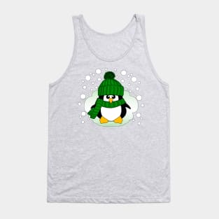 Christmas Boy Penguin with Green Hat and Scarf Tank Top